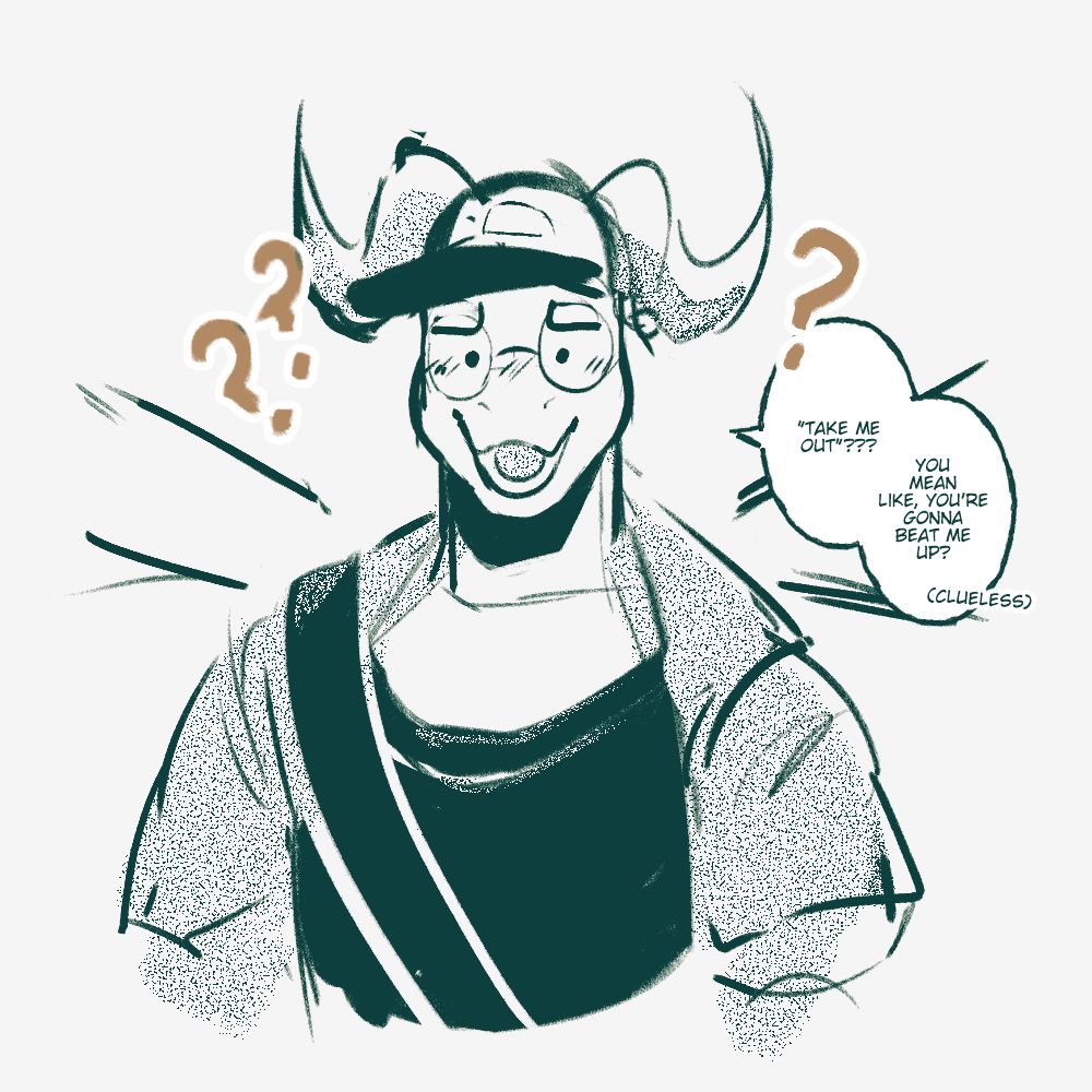 My derg misunderstanding something. He says "Take me out??? You mean like, you're gonna beat me up?" 