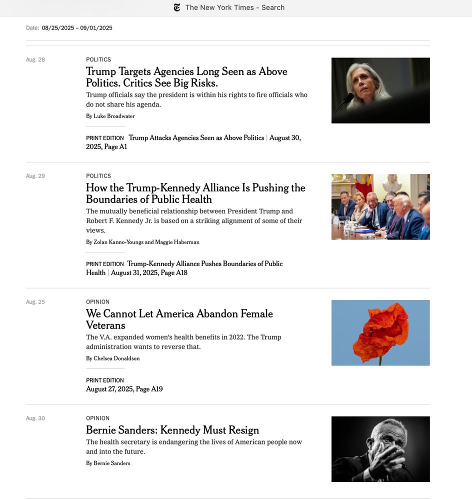 Today's search for stories on Trump's health - coming up with nothing in the NY Times. 