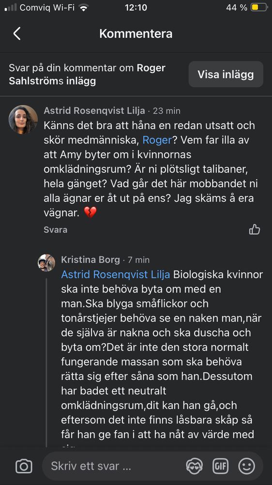 Skärmdump från mitt svar i kommentarsfältet.