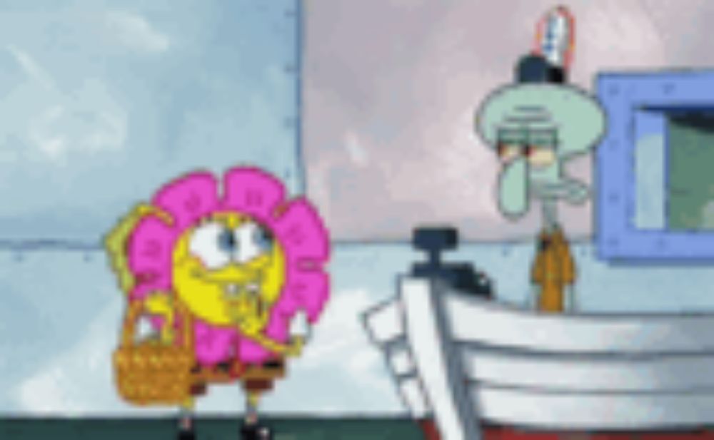 a cartoon of spongebob and squidward from spongebob squarepants standing next to each other .