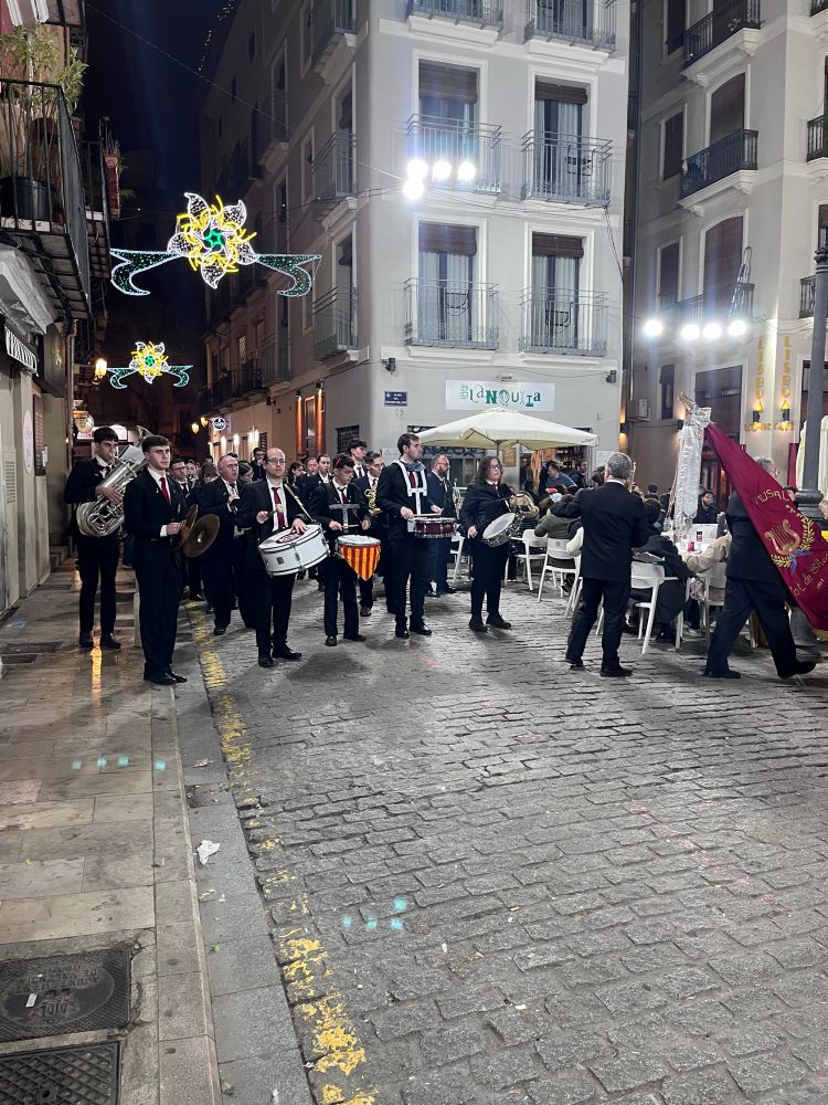 The neighborhood brass band arrives for La Cremà, or the burning of the Fallas monument. 