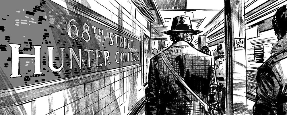 INDIANA JONES AND THE DIAL OF DESTINY storyboard. Indy on the Hunter College subway platform. 