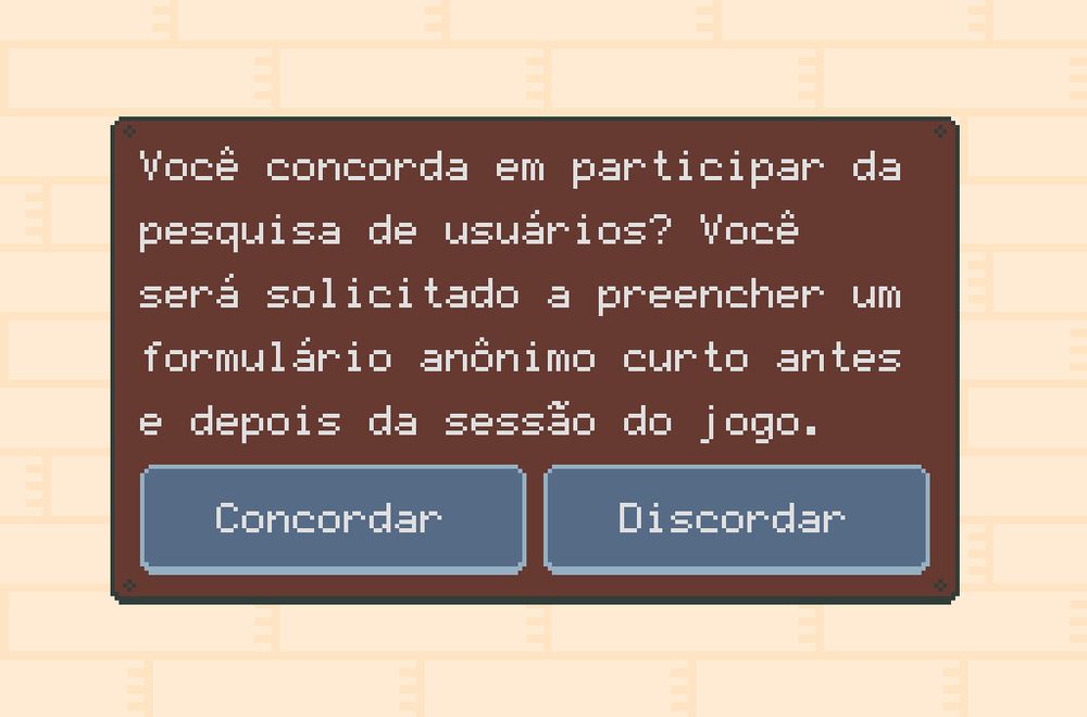 A popup dialogue window using the Fairfax font. The text is in Portuguese and contains characters that are often unsupported in pixel art fonts (á, ô, ê, etc.).
