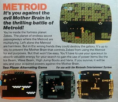 arrière de la poche de Metroid NES où l'on aperçoit la mention "two player alternating game"