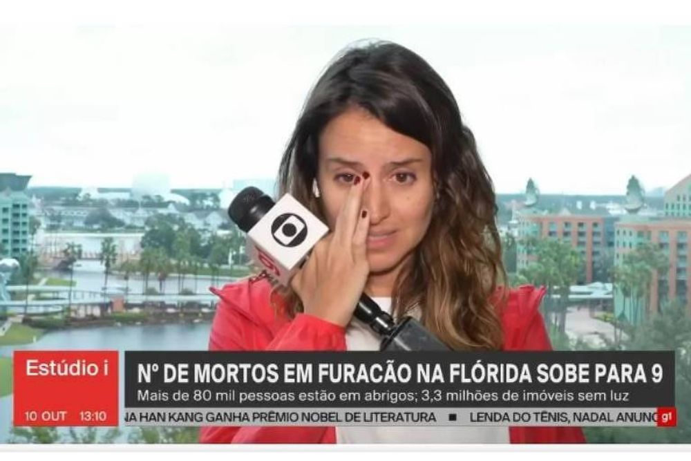 Repórter da Globo chora ao vivo após fazer cobertura do furacão Milton: 'Assustada'