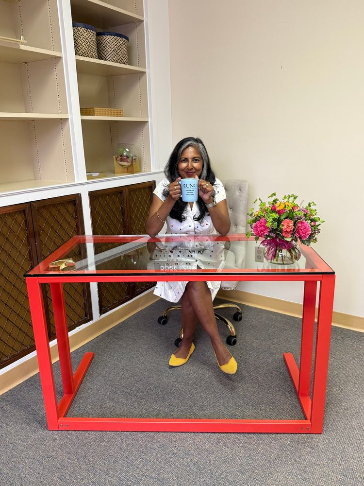Me at my colorful orange desk!