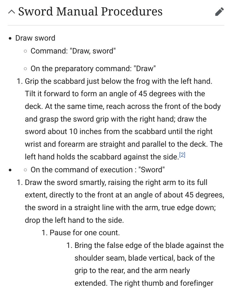 Wikipedia entry on Sword Manual Procedures