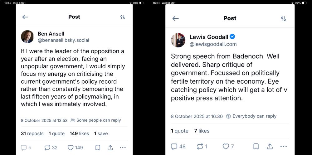 Two synopses of the same speech by Semi Badenough at the 2025 Conservative party conference. 