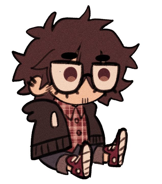 drawing of my sona, looking like a little plushie and sitting on the floor 