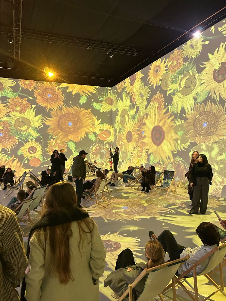 Photo d’un public découvrant des jeux de lumiere de l’exposition Van Gogh