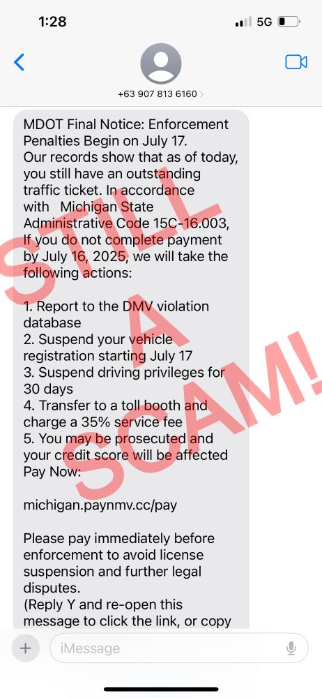 Example of scam text message.
