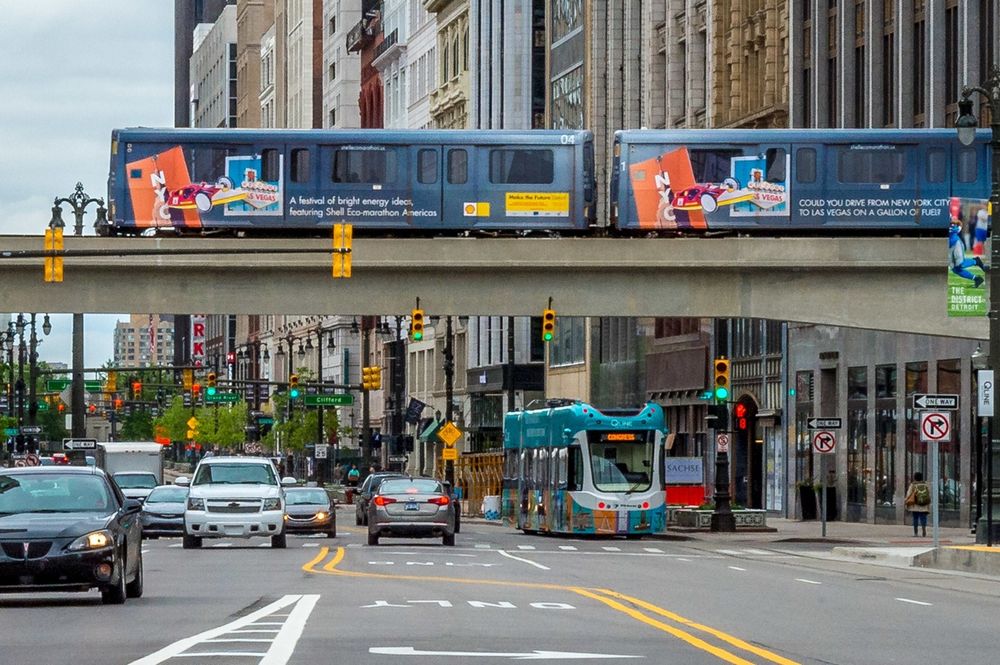 A busy city street.
