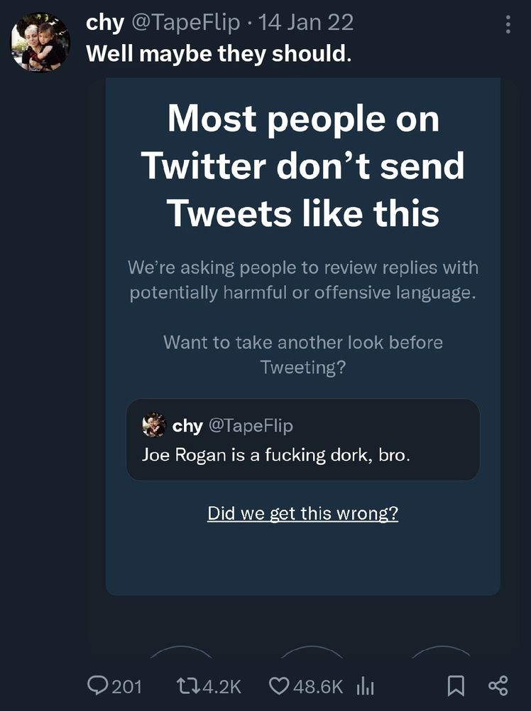 Screenshot of twitter suggesting that i reconsider my position that "joe rogan is a fucking dork" 