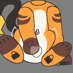 Very quick and dirty doodle of Toychu with a heart nulge and lock-themed paw-prints, with padlocks for the big pads and keyholes for mimicking toe beans