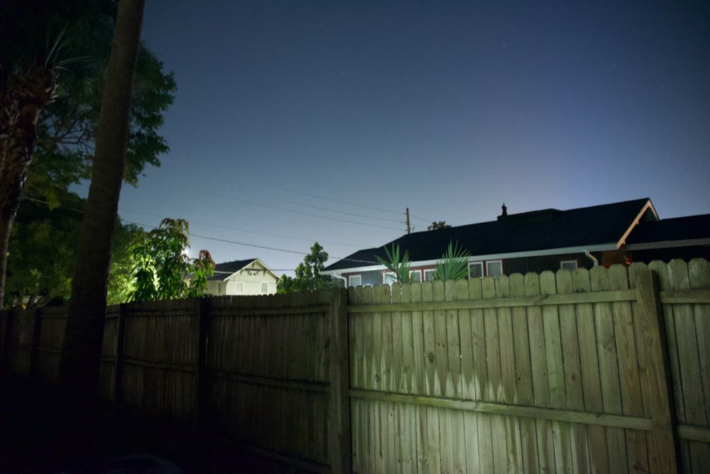 fence, houses, nighttime