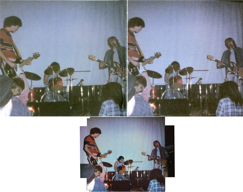 Nirvana playing live on stage at the Community World Theater in 1987. 