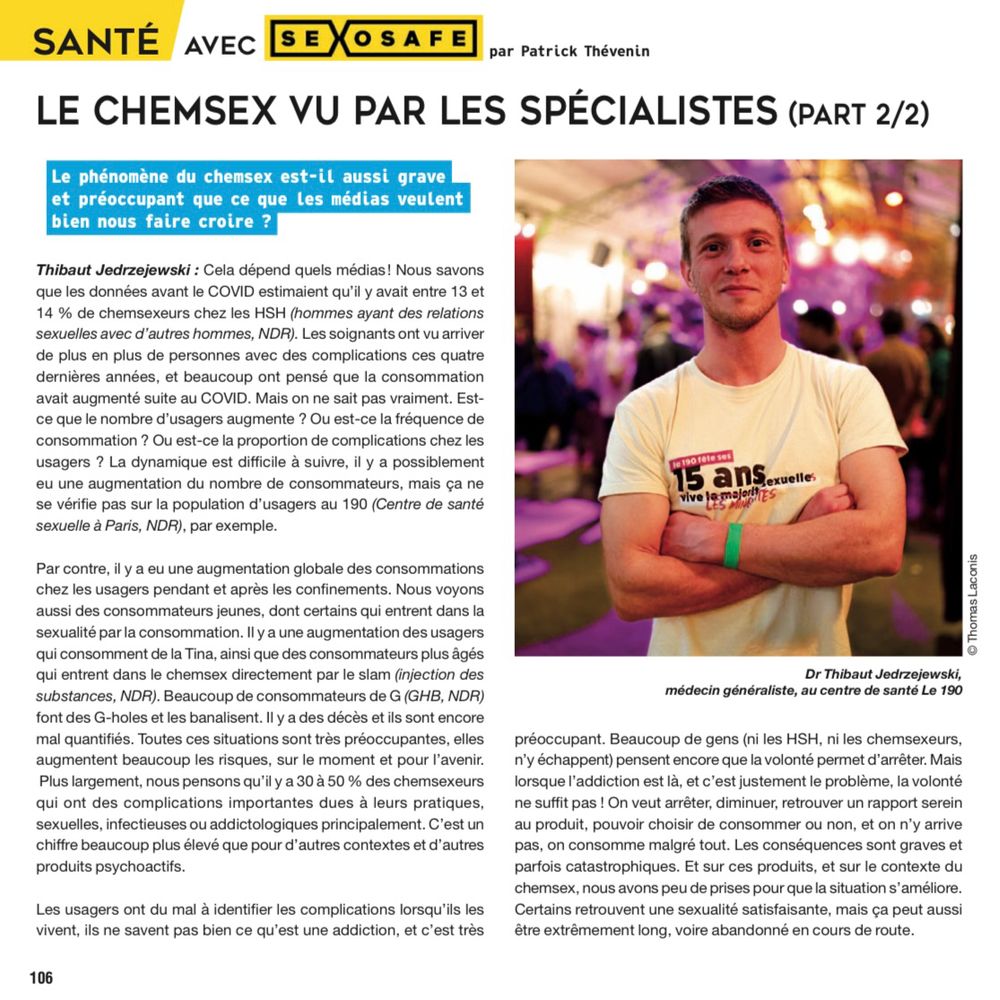 LE CHEMSEX VU PAR LES SPÉCIALISTES (PART 2/2) interview de Thibaut Jedrzejewski par Patrick Thévenin dans Strobomag