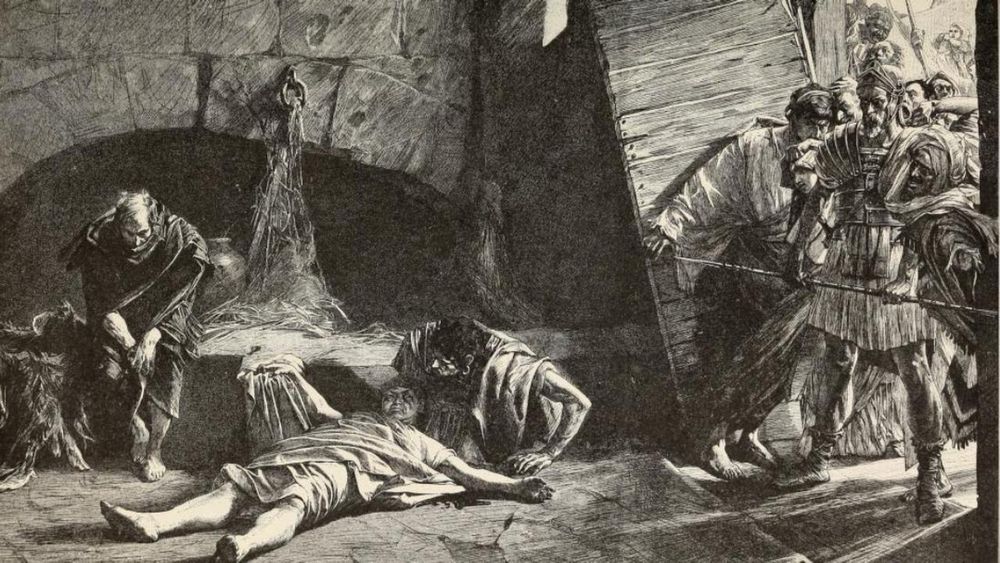 The Death of Nero – A Turning Point in Roman History

This dramatic engraving captures the final moments of Emperor Nero, the last ruler of the Julio-Claudian dynasty, whose reign ended in suicide on June 9, 68 CE. Depicted in a dim, stone-walled chamber—perhaps inspired by the villa of his freedman Phaon where he ultimately met his end—the image evokes the chaos and desperation surrounding Nero’s fall. At the center, Nero lies collapsed and weakened, his body sprawled across the floor in a contorted pose. Two loyal attendants lean toward him in anguish, reflecting the loyalty of a few companions who remained as the Senate declared Nero a public enemy. One figure, often interpreted as Epaphroditus, Nero’s secretary, prepares to assist in the fatal act—reportedly driving a dagger into the emperor’s throat at his request when Nero lost the courage to finish it himself.

The expressions of the surrounding figures heighten the tension. Some Roman soldiers burst into the chamber, too late to apprehend the disgraced ruler alive. Others stand horrified or uncertain, a visual metaphor for the power vacuum and political chaos his death triggered. The atmosphere is thick with shadow, hinting at the collapse not only of a man but of an entire imperial lineage. Nero’s final words, “Qualis artifex pereo!”—“What an artist dies in me!”—are echoed in the tragedy of this scene. He saw himself as a poet and performer, yet history remembers him as a tyrant who burned Rome, killed his own mother, and ruled with cruelty and paranoia.

This visual dramatization serves as a narrative bridge between myth and recorded history. Whether embellished or accurate, it symbolizes the fall of a regime and the end of dynastic rule that began with Augustus. Nero’s death ushered in the tumultuous Year of the Four Emperors, forever altering Rome’s political landscape and demonstrating how personal ambition, unchecked power, and public disfavor can lead to sudden imperial collapse.