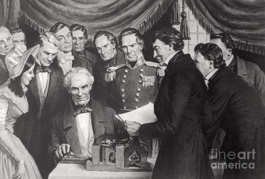 Samuel Morse Sends the First Telegraph Message, 1844

This historical image captures the seminal moment on May 24, 1844, when Samuel F. B. Morse transmitted the world’s first long-distance telegraph message from the U.S. Capitol in Washington, D.C., to Baltimore, Maryland. Seated at the device, Morse is surrounded by a group of dignitaries, military officers, and curious onlookers, all witnessing the birth of a new era in global communication. The mood is one of solemn awe and intellectual curiosity. The message he sent—“What hath God wrought?”—was selected from the Bible (Numbers 23:23) and carried deep spiritual and philosophical meaning, signifying both marvel and humility at the scale of human innovation. This transmission marked a defining moment in the development of information technology, reducing the time needed to send messages over long distances from days or weeks to mere minutes. It paved the way for the modern age of instant communication, from telephones to the internet. The image, though artistic and likely based on contemporary accounts, encapsulates the revolutionary potential recognized by those present at the demonstration. The fine detail in the attire and expressions of the attendees emphasizes the era’s blend of scientific advancement and Victorian decorum. Samuel Morse, once a painter, transitioned into inventing after personal tragedy and went on to co-develop Morse code with Alfred Vail, whose contributions are often overlooked in favor of Morse’s public recognition. This moment did not simply launch a new device—it redefined the relationship between time, distance, and human connection on a global scale. The telegraph line used in this demonstration was strung alongside the B&O Railroad, symbolizing the intersection of two transformative 19th-century infrastructures: the railway and the telegraph network.