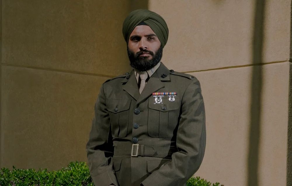Marine Captain Sukhbir Singh Toor, in dress uniform with turban and beard.