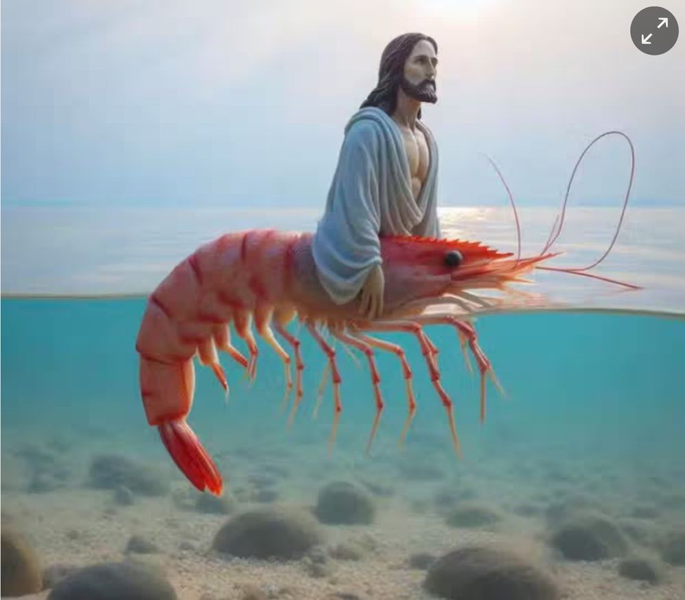 AI-generated centaur with Jesus on top, Shrimp on bottom.