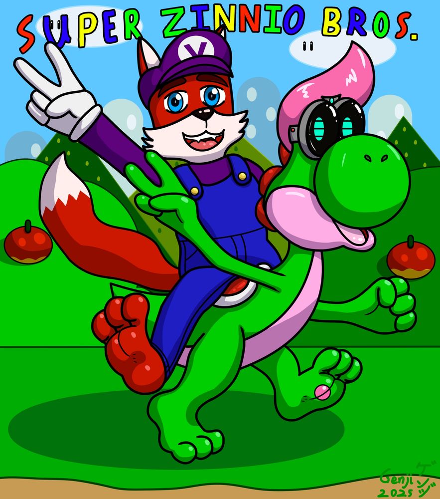 Vuzeo and Zinny go on an adventure together in the roles of Mario and Yoshi, respectfully.