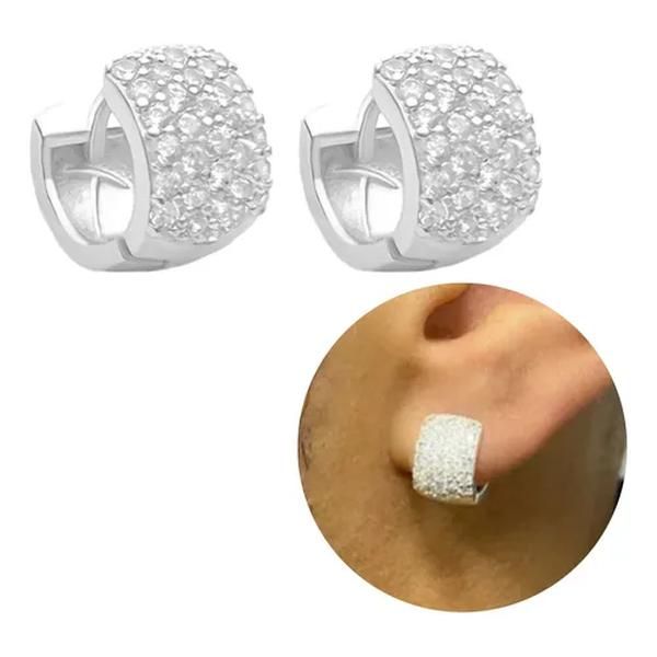 Brinco Masculino Argola Cravejada 32 Pedras Banhada A Prata