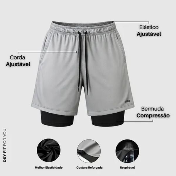 Bermuda Dupla Masculina Compreensão 2 Em 1 Short Esporte