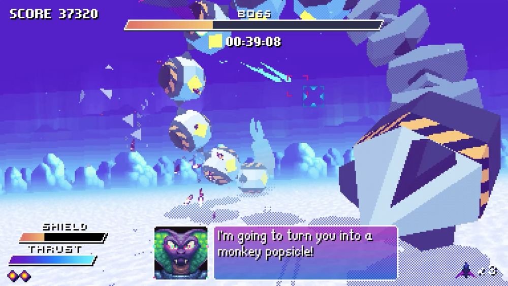 A screenshot of Ex-Zodiac's lava stage boss