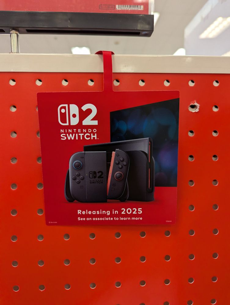 A tag with the Switch 2, logo, and text about it releasing in 2025