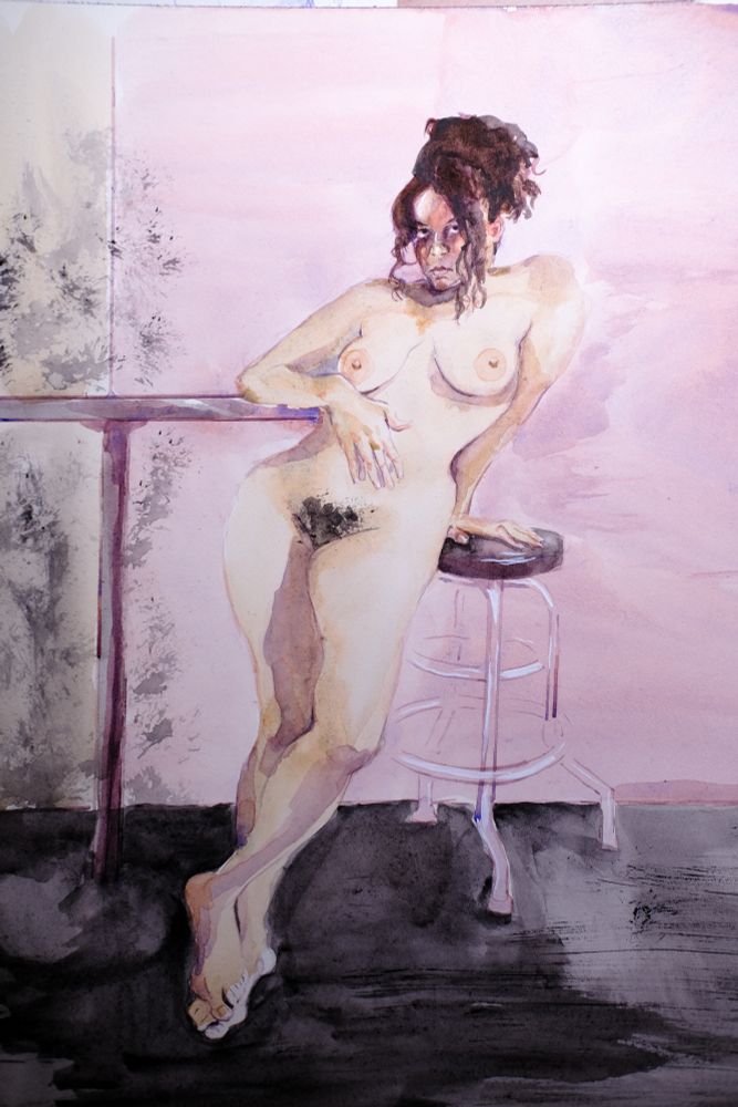 A watercolor study of nude woman. 