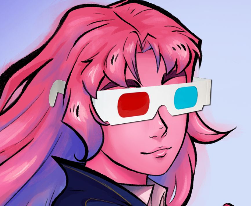 A closeup of my profile picture, with red/blue 3D glasses on me