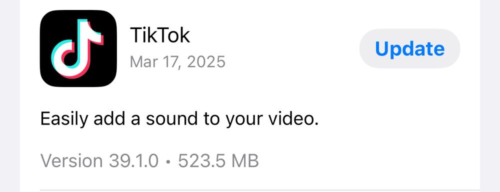 An app store update which describes TikTok adding sound to one’s video.