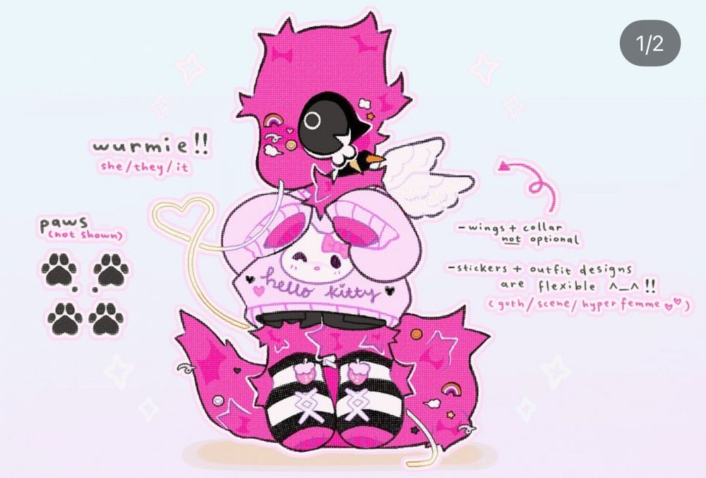 wurmie oc ref. she’s a pink anthro worm on a string