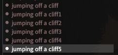 bullet points that read:
"jumping off a cliff"
"jumping off a cliff1"
"jumping off a cliff2"
"jumping off a cliff3"
"jumping off a cliff4"
"jumping off a cliff5"