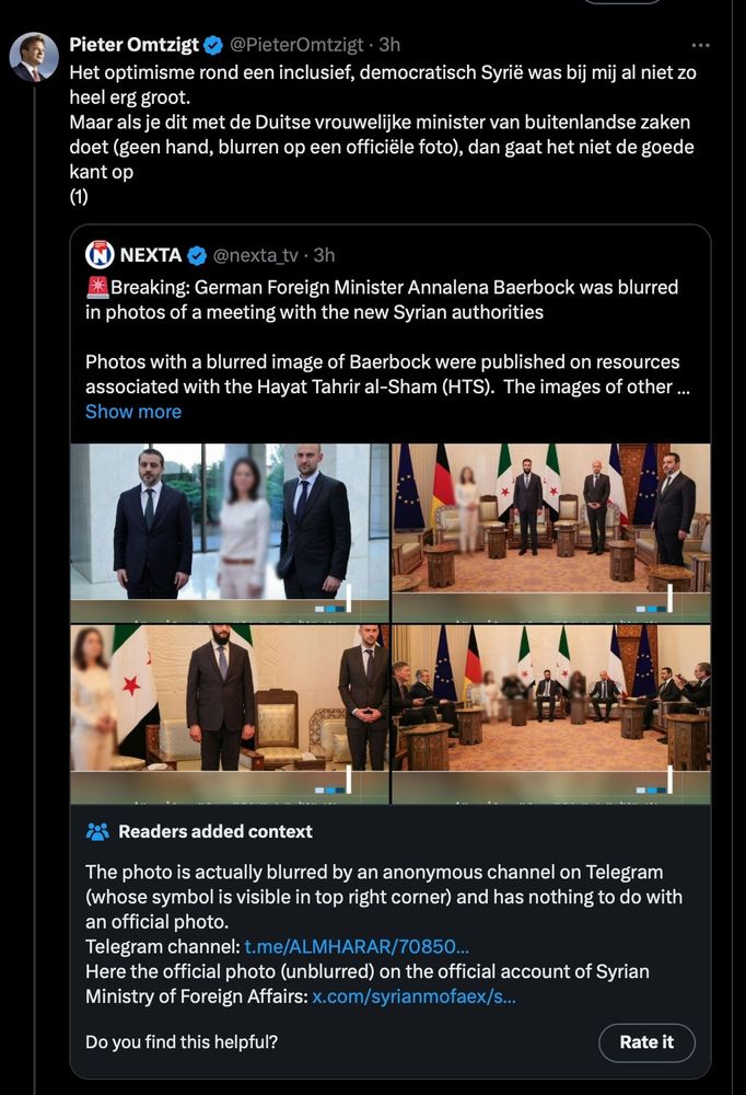 De foto met een gecensureerde versie van de Duitse minister. Dit is gedaan door iemand op Telegram.