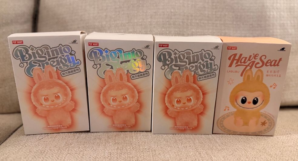 Boxes of labubu's (a ugly ass doll.)