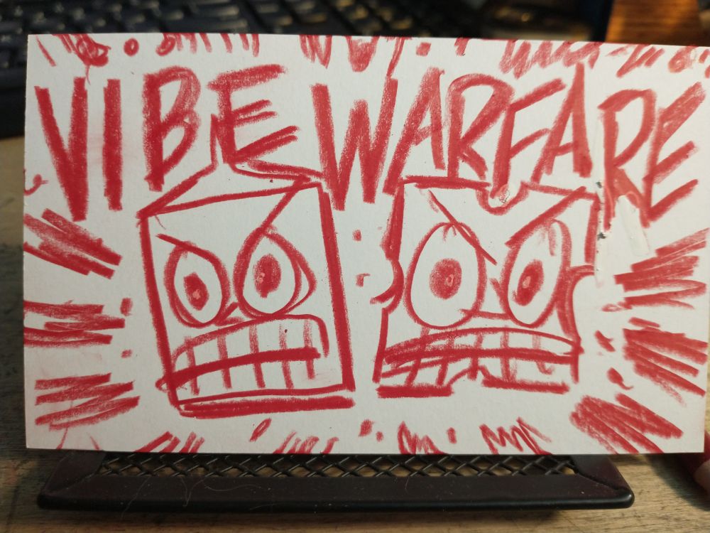 A very shitty drawing done in a minute of Milk and Cheese yelling VIBE WARFARE. For reasons.