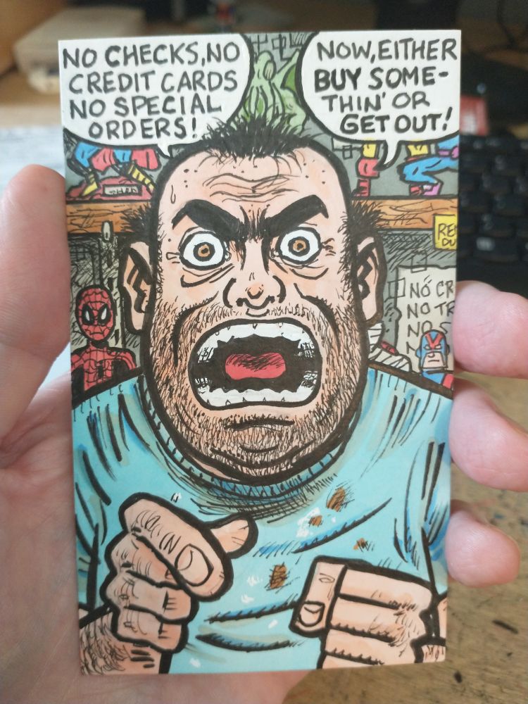 Index card drawing of Joe Gargagliano from The Eltingville Club.