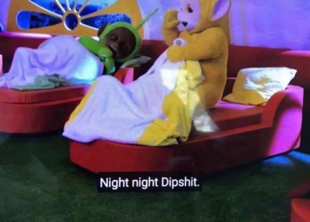 Teletubbies 'night night Dipshit' meme