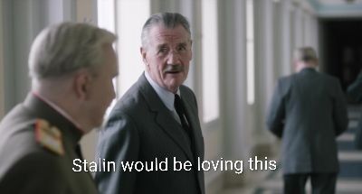 A picture of Michael Palin saying Stalin would be loving this
