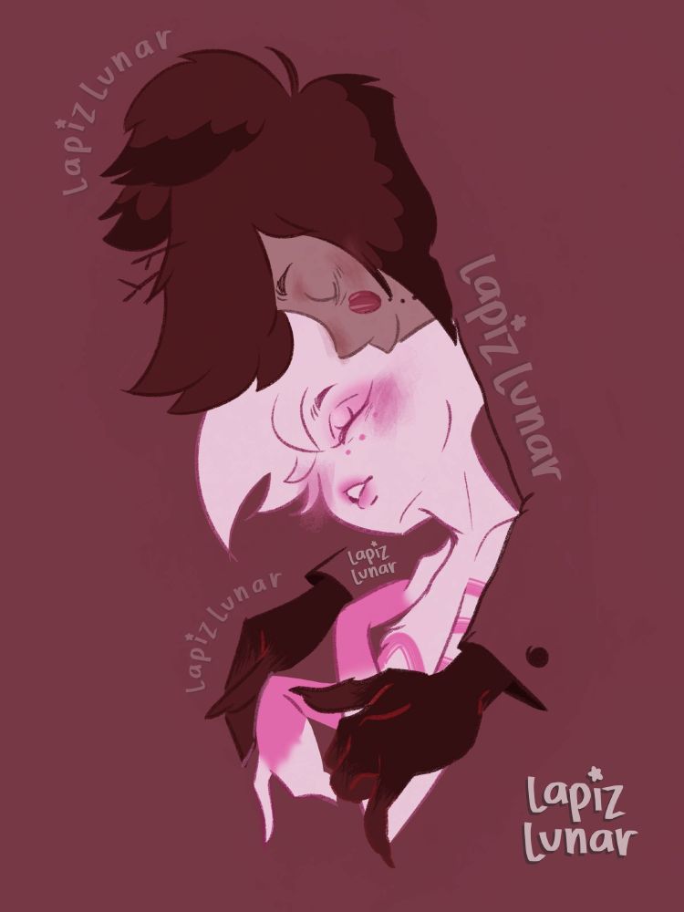 A fanart of Radiodust, a shipp between the Radio Demon & Angel Dust, two characters of Hazbin Hotel. This illustration is based on an art piece by Joe Bowler.

Keywords: Hazbin Hotel, fanart, Radio Demon, Angel Dust, Radiodust, digital fanart, sketch, lapiz lunar.