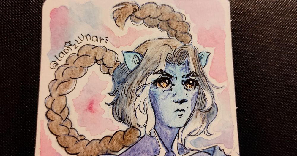 Watercolor fanart of Arcane's comunne Viktor mixed with avatar's na'vii features✨