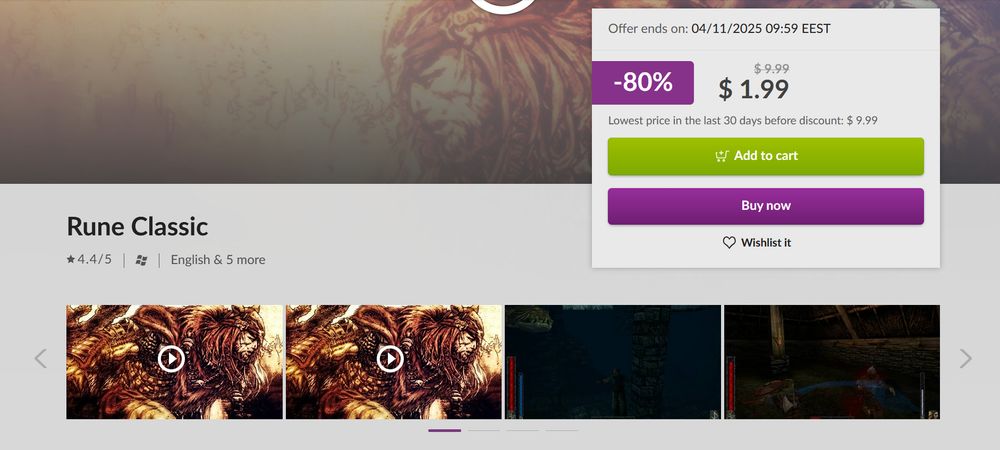 Rune Classic on sale for $2 at GOG. It comes with the original game files (Rune Gold), manual, and more
