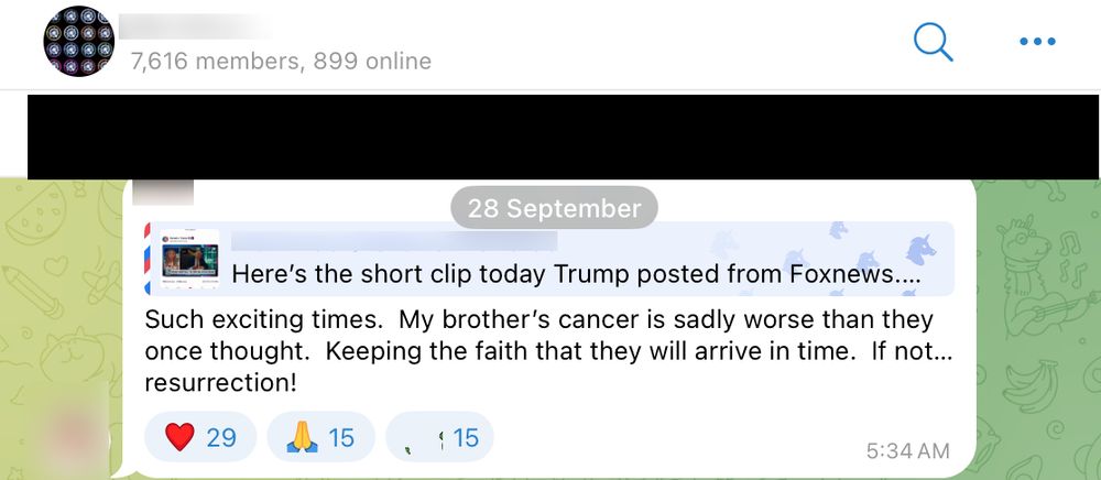 "Such exciting times. My brother’s cancer is sadly worse than they once thought. Keeping the faith that they will arrive in time. If not… resurrection!"