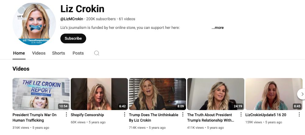 Liz Crokin's YouTube page.