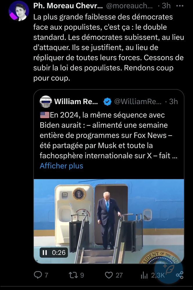 Philippe Moreau Chevrolet " la plus grande faiblesse des démocrates face Aux populistes c'est ça le double standard. Les démocrates subissent au lieu d'attaquer.