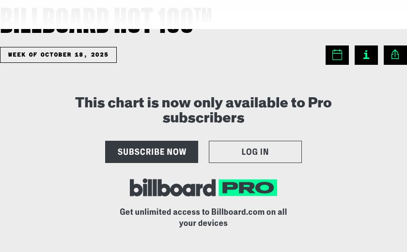 Billboard now has paywalls just to access older Hot 100 chart pages.