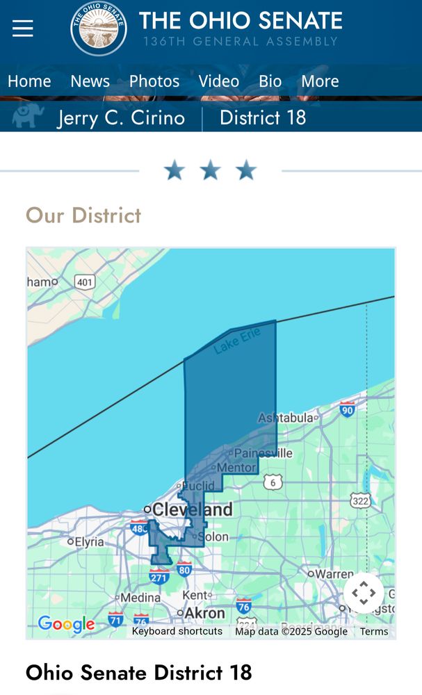 Ohio Senate District 18 - stretches far out into Lake Erie as if he represents the lake scum.