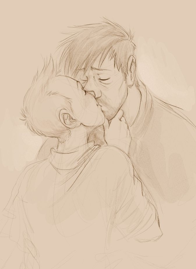 Soft sketch of Tintin and Haddock kissing